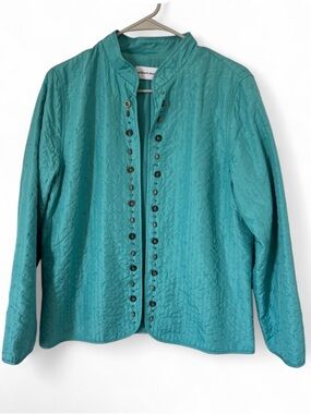 Alfred Dunner Textured Turquoise Jacket - Petite